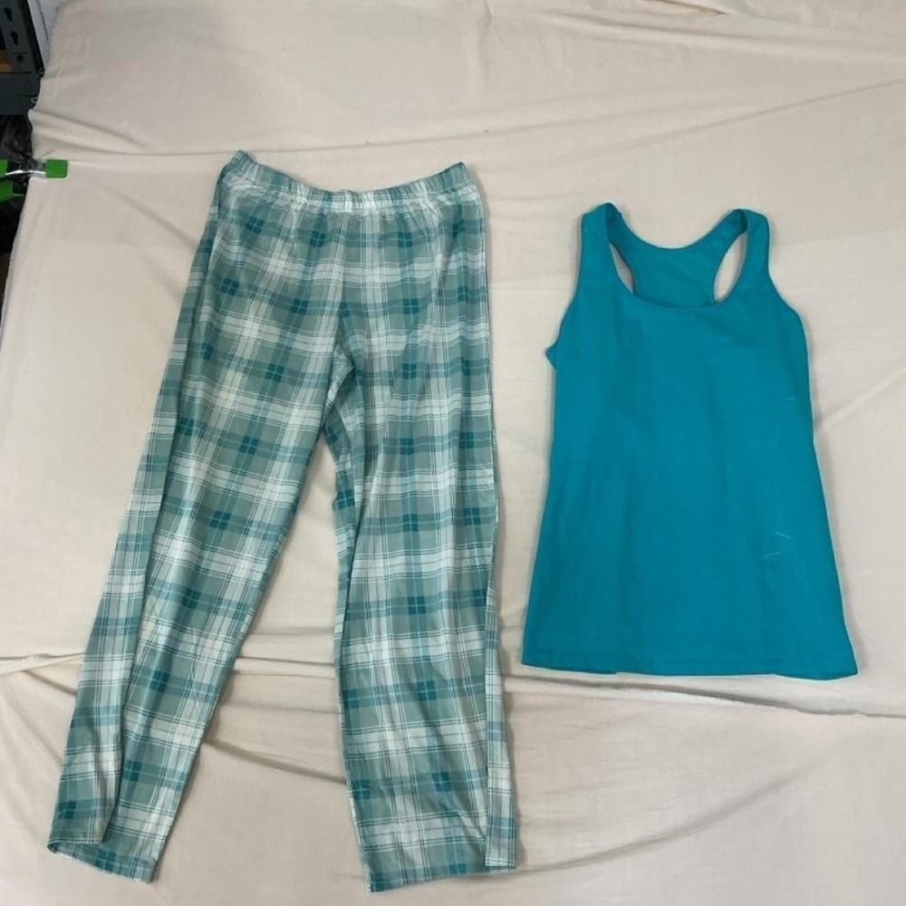 Women's Teal Plaid Pants & Racerback Tank Top 2-Piece Set Size XXL 16/18